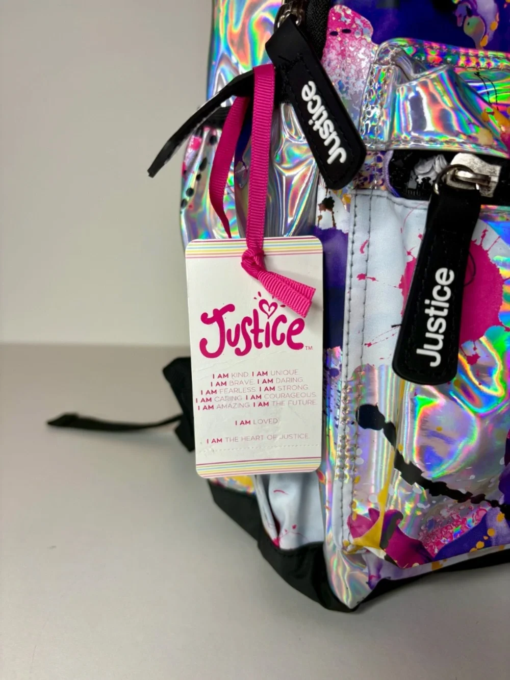 Justice Girls Holographic Paint Splatter Backpack NWT